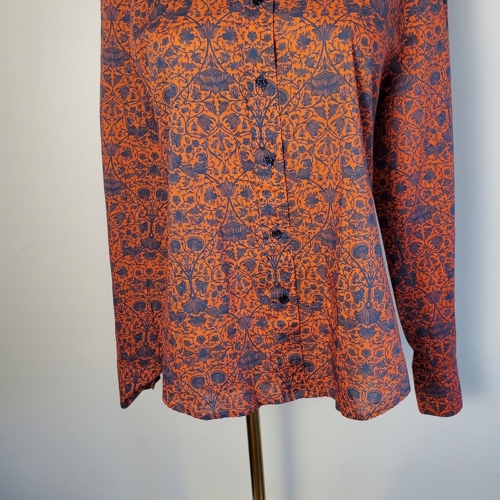 Judith & Charles Cotton Orange and Blue Long Sleeve Button Down Shirt - Picture 9 of 12